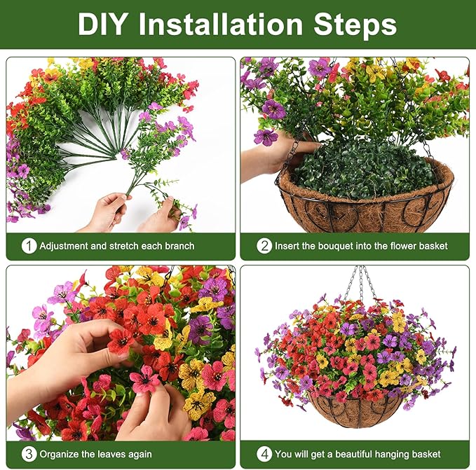 Homsunny Artificial Fake Hanging Flowers Plants Basket for Outdoor Spring Decoration, Faux Silk Daisy Outside Indoor UV Resistant Look Real Yard Patio Front Porch Garden Balcony Home Decor(Mix3)
