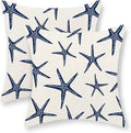 Navy Blue Starfish Pillow Covers 18x18 Inch Set of 2 Coastal Throw Pillows Spring Summer Nautical Ocean Theme Beach Decorative Pillow Cases Linen Outdoor Decor Cushion Case for Home Bedroom