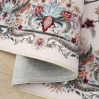 Rugcomf Vintage Paisley Round Rug 4ft - Machine Washable Area Rug, Non-Slip Low Pile Floral Carpet for Entryway, Living Room, Bedroom, Dining Room, Kids, Bathroom, Office - Beige