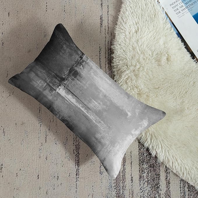 Britimes Throw Pillow Covers Modern Home Art Decor, 12 x 20 Inches Set of 2 Abstract Oil Painting Pillowcases for Bedroom, Living Room, Cushion Couch Sofa, Abstract White Grey