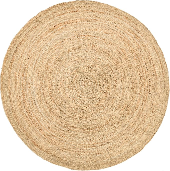 HOMEMONDE Handwoven Round Jute Rug - 3 feet Natural Yarn Loom Braided Rug Eco-Friendly Boho Farmhouse Reversible Design for Bedroom, Living Room, and Kitchen