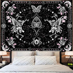 KJHL Skull Butterfly Floral Tapestry Black and White Gothic Skeleton Tapestry Wall Hanging Decor Pink Constellation Witchy Tapestries Aesthetic for Bedroom Living Room(44ʺ x 60ʺ)