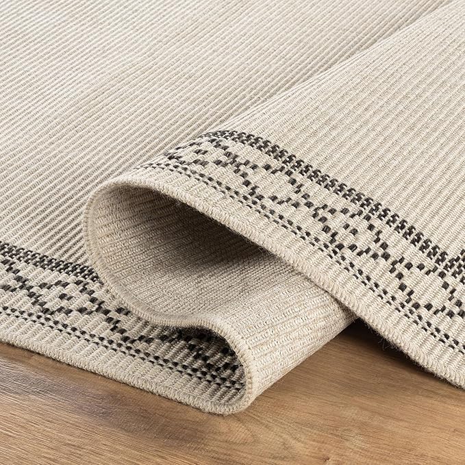 Easy Jute Rugs 5x7 Frame Bone Color Living Room Indoor Outdoor Area Rug for Patio and Kitchen Rug High Traffic Washable Easy to Clean Solid Boho Woven Design Carpet (5 x 7)