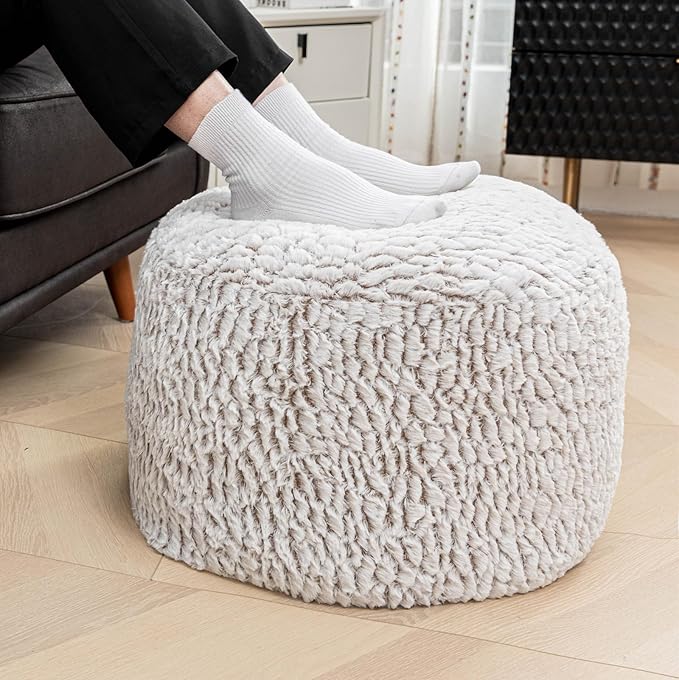 Asuprui Pouf Ottoman Unstuffed Ottoman Foot Rest No Filler Soft Fur Foot Stool 20x20x12 Inches Fuzzy Chair Floor Pouf Chair with Storage for Living Room Bedroom Snow Coffee