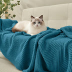 Knitted Throw Blanket 60"X80", Teal Knit Throws for Bed, Super Soft Boho Chevron Blankets for Couch Sofa Chair Room Decor, Textured Decorative Farmhouse Cozy Lightweight