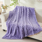 NEWCOSPLAY Super Soft Twin Blanket Lavender Premium Silky Flannel Fleece 3D Clouds Stylish Jacquard Lightweight Bed Blanket All Season Use 350GSM (Lavender, Twin(60"x80"))