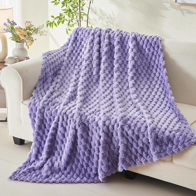 NEWCOSPLAY Super Soft King Blanket Lavender Premium Silky Flannel Fleece 3D Clouds Stylish Jacquard Lightweight Bed Blanket All Season Use 350GSM (Lavender, King(90"x110"))