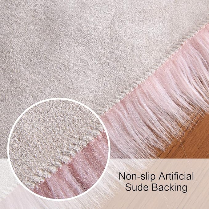 Softlife Pink Faux Fur Sheepskin Chair Cover Seat Cushion Pad Super Soft Area Rugs for Living Bedroom Sofa Dorm (1.6ft x 1.6ft)