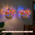 GOESWELL Outdoor Fall Basket with Artificial Flowers: 10 Inch Solar Hanging Faux Silk Flower Basket with String Lights for Porch Patio Wall Tree Decor - Autumn Home Garden Decor for Outdoor