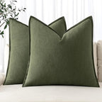 MIULEE Decorative Linen Euro Sham Pillow Covers 26x26 Dark Olive Green Boho Farmhouse Neutral Spring Couch Throw Pillows for Bed Pack of 2 Accent Modern Pillowcase Sofa Livingroom Home Decor