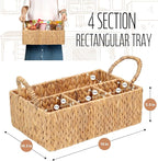 Divided Hyacinth Baskets with Handles, Storage Basket Natural for Organizing Bathroom Kitchen Shelves Office Supplies Organization, Wicker Storage Baskets 4 Section Rectangular Tray