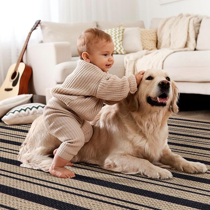 Tangsoo Modern Easy Jute Rug 2x4 Rug for Entryway,Washable Thin Stripe Outdoor Door Mat,Non-Slip Indoor Floor Carpet Farmhouse Small Throw Mat for Kitchen Hallway Bedroom Front Porch Entrance