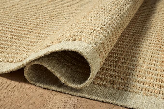 Loloi Amber Lewis Lilah Collection LIH-01 Natural/Antique Ivory 2'-6" x 7'-6" Runner Rug Jute, Wool, Cotton, Neutral, Living, Bedroom, Dining, Rug