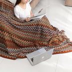 Bohemian Boho Throw Blankets, Knitted with Tassel, Outdoor Reversible Soft Cozy Lightweight Throw Blankets, Couch Bed Sofa Decorative Afghan Throw Blanket All Seasons Red 50x60 inches