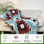 Snycler Boho Throw Blanket for Bed 50 * 60inch Woven Blanket Cotton Polyester Farmhouse Decor for Indoor Outdoor Sofa Bedroom Garden，All Season(Green)