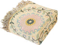 Snycler Boho Throw Blanket 91"x98" - 100% Cotton Ultra Soft Rustic Quilt, Green Floral Printed Farmhouse Decor for Bed, Sofa, Couch, Chair - All Season Cozy Blanket