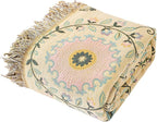 Snycler Boho Throw Blanket 91"x98" - 100% Cotton Ultra Soft Rustic Quilt, Green Floral Printed Farmhouse Decor for Bed, Sofa, Couch, Chair - All Season Cozy Blanket