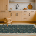 Vintage 2x7 Washable Runner Rug Non Slip for Kitchen, Bathroom, Hallway - Low Pile Stain Resistant 7ft Long Runner Rugs - Victorian Eclectic Floral Pastel Home Decor (2x7 Dark Green)