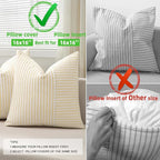 YCOLL Farmhouse Pillow Covers 16x16, Modern Accent Square Throw Pillow Covers Set of 2, Yellow and Beige Striped Patchwork Linen Decorative Pillows Cushion Covers for Couch Chair Bedroom Home Decor