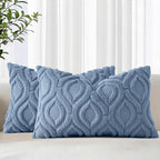 decorUhome Cozy Textured Throw Pillow Covers 12x20 Inch Set of 2, Soft Plush Faux Wool Dusty Blue Accent Couch Pillow Covers for Modern Farmhouse Sofa Bed Living Room