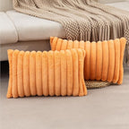 ZLINA Set of 2 Orange Faux Fur Decorative Throw Pillow Covers Fluffy Striped Pillowcase Cushion Covers 12 x 20 Inch Decor Sofa Couch Bedroom
