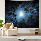 Extra Large Galaxy Forest Tapestry for Bedroom Ceiling, Big Space Night Starry Sky Blue Tapestry Aesthetic, Oversized Milky Way Moon Stars Backdrop Wall Hanging for Dorm Living Room Decor (98"X118")