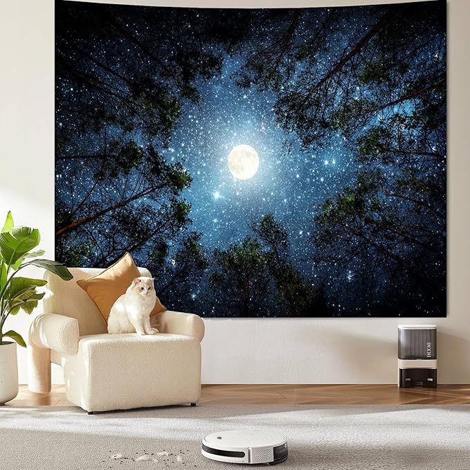 Extra Large Galaxy Forest Tapestry for Bedroom Ceiling, Big Space Night Starry Sky Blue Tapestry Aesthetic, Oversized Milky Way Moon Stars Backdrop Wall Hanging for Dorm Living Room Decor (98"X118")