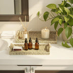 Household Essentials Handwoven Seagrass Rectangular Tray Set with Wood Handles, Natural, Set of 2