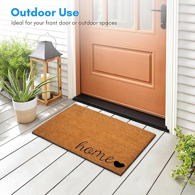 PLUS Haven Coconut Coir Home Entrance Door Mat – 17.5" x 30" | Home Sweet Home Heavy-Duty Doormat for Indoor & Outdoor Use | Durable & Eco-Friendly