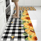 Sunflower Rugs for Kitchen Floor, Anti Fatigue Mats for Kitchen Floor Non Slip, 2PCS Rubber Kitchen Mat, Farmhouse Washable Cushioned Carpet Rug for Sink Laundry 5.7"×27.5" +15.7"×47" Black and White