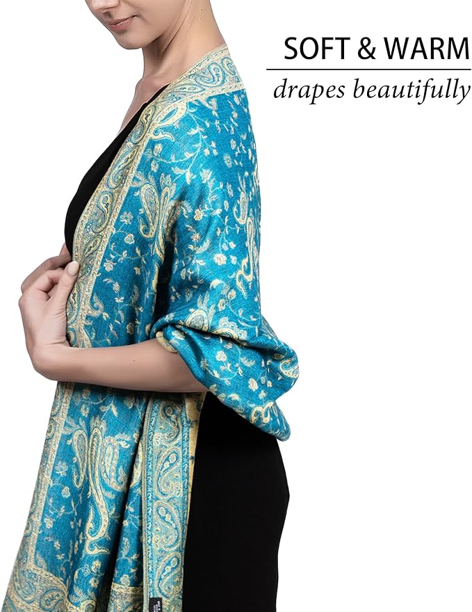 Achillea Reversible Paisley Pashmina Rave Scarf – Exotic Indian Shawls and Wraps for Evening Dresses, Festivals, All Seasons