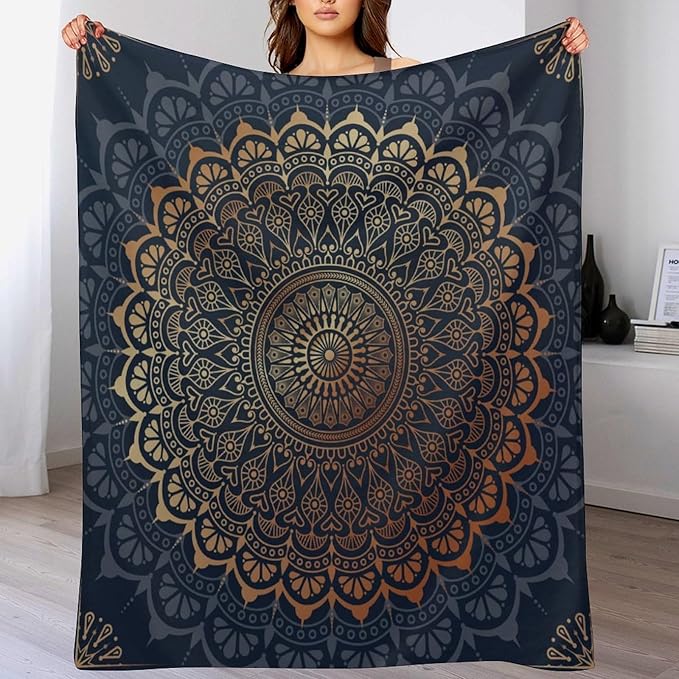 Boho Flower Throw Blanket Mandala Bohemian Aesthetic Paisley Hippie Blanket for Sofa Bed Couch Chair Or Dorm 40"x50"