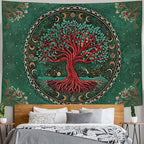 Accnicc Tree of Life Tapestry Green Nature Floral Plant Moon Phase Tapestries for Bedroom Aesthetic Hippie Boho Mandala Celestial Large Tapestry Wall Hanging for Dorm Living Room Decor 80 x 60 Inch