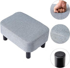 IBUYKE 16.54" Small Footstool Linen Fabric Pouf Ottoman Footrest Modern Home Bedroom Rectangular Stool, with Padded Seat Pine Wood Legs, Gray Blue RF-BD214-D
