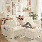 23.6in Pouf Ottoman, Corduroy Ottoman Foot Rest with Dual‑Layer Support, Large Poofy Pouf with Soft Chunk‑Foam Top & Firm Foam Base, Floor Foot Stool for Living Room, Beige