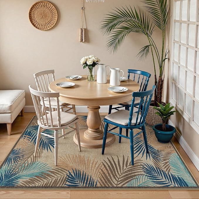 LIVEBOX Modern 3x5 Jute Outdoor Patio Rug, Washable Rugs for Entryway Porch, Tropical Leaf Boho Farmhouse Carpet, Non Slip Front Door Mat for Outdoor Indoor Entryway Guestroom Decor (Olive 3'x5')