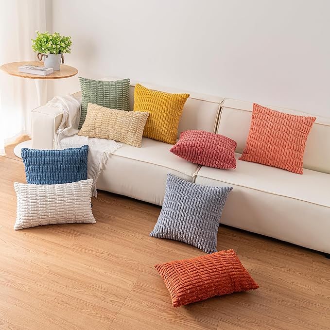 Pack of 2 Corduroy Decorative Throw Pillow Covers 24x24 Inch Soft Striped Pillow Covers Modern Farmhouse Home Decor for Sofa Living Room Couch Bed（Cranberry Red）