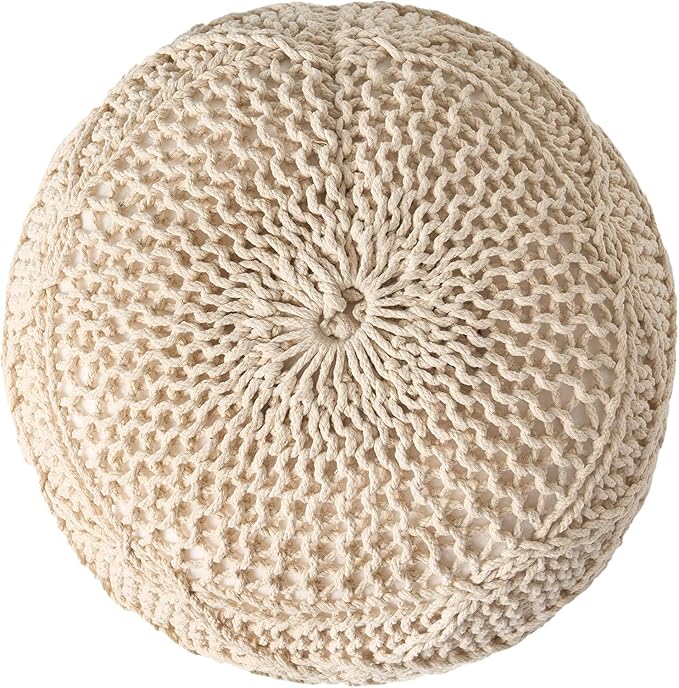 Malibu Knitted Wool 20 x 20 Round Pouf,Furniture,Primary Living Space,Bean Bag Chairs & Lazy Sofa Chair,Ivory