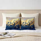 Navy Blue and Gold Pillow Covers 18 x 18 inch Set of 2 Decorative Cushion Covers Blue and Gold Square Pillowcases for Bedroom Sofa Home Decor