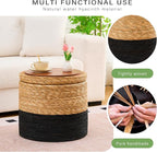 Wimarsbon Storage Pouf Ottoman, Hand Weaving Natural Straw Foot Stool, Bohemian Round Patio Ottomans, Rustic Lounge Pouffe, Outdoor Extra Seat for Garden