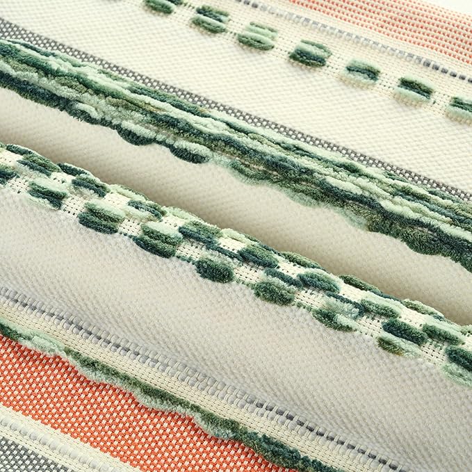 FUTEI Green Decorative Throw Pillow Covers 12x20 Inch Set of 2, Soft Tufted Striped Textured Accent Pillow Case,Boho Pillows for Couch Decor
