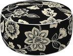 LVTXIII Indoor/Outdoor Inflatable Ottoman with Handle D21 x H9 Inch, Weather-Resistant Round Footstool Pouf for Patio Camping Living Room, Portable Footrest Extra Seating, Elegant Vines Black