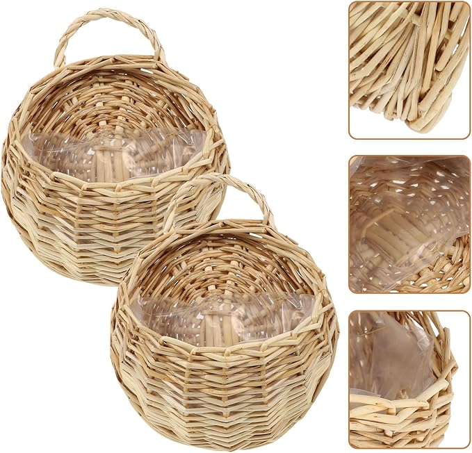 2Pcs Woven Hanging Basket Decorative Wall Hanging Flower Baskets Handwoven Plant Holder with Handle for Home and Garden Plant Display and Storage Stylish Plant Baskets