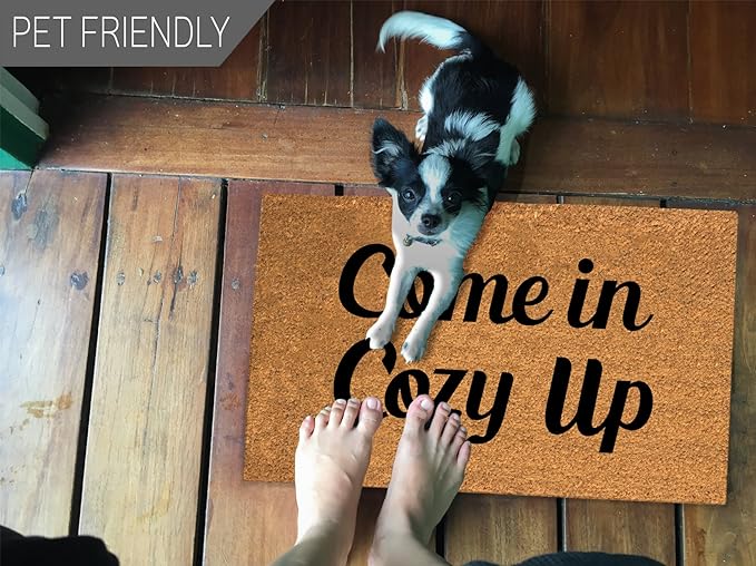 PLUS Haven Coco Coir Home Entrance Door Mat – 17.5" x 30" Come in Cozy Up Welcome Mat – Heavy-Duty Natural Fiber Doormat for Indoor & Outdoor Use