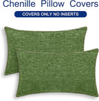 CaliTime Throw Pillow Covers Decorative 12 X 20 Inches Pack of 2 Cotton Thread Stitching Edges Solid Dyed Soft Chenille Cushion Cases for Couch Sofa Bed Living Room Farmhouse Forest Green