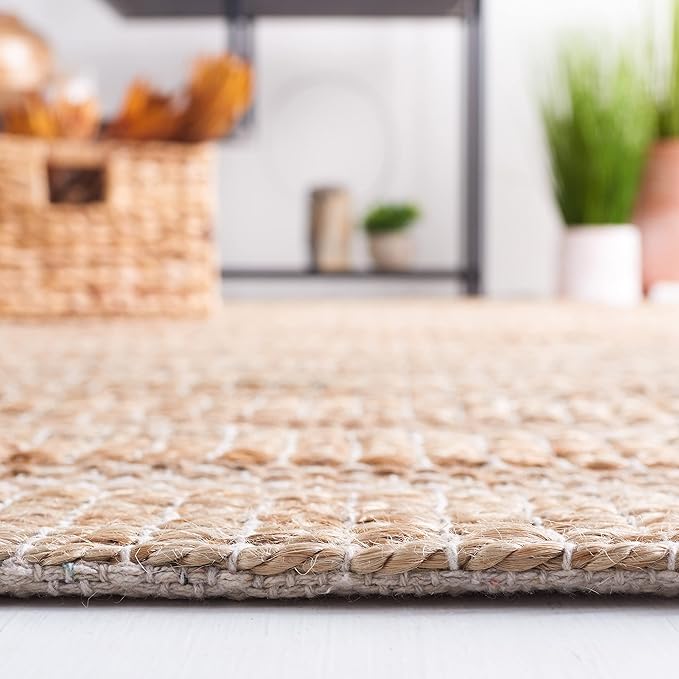 SAFAVIEH Natural Fiber Collection Area Rug - 9' x 12', Ivory & Natural, Handmade Boho Farmhouse Rustic Jute & Cotton Jute, Ideal for High Traffic Areas in Living Room, Bedroom (NFB654A)