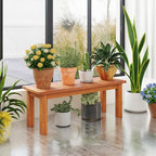 Tangkula Wooden Plant Stand, Outdoor Indoor Solid Wood Flower Pot Holder Display Shelf with Teak Oil Finish, Slatted Top, Rustic Plant Rack for Patio Garden Entryway Porch