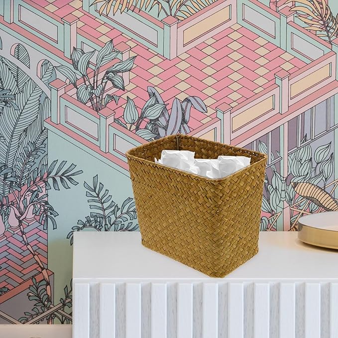 Luxshiny Sea Grass Baskets for Storage Seagrass Waste Basket, Woven Trash Can Wastebasket Garbage Bin Wicker Rattan Laundry Hamper Plant Pot Storage for Kitchen Home Office