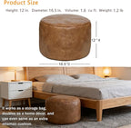 Thgonwid Unstuffed Faux Leather Pouf Cover, Handmade Footstool Ottoman Storage Solution, Floor Footrest Cushion - 16.5”Dx12”H, Mocha