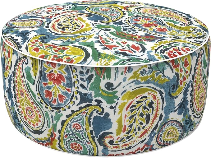 LVTXIII Inflatable Stool Ottoman Footrest with Handle, Decorative Fade-Resistant Foot Stool, Indoor or Outdoor Pouf for Home Garden and Camping Use, D21 x W 21 x H9, Paradise Paisley